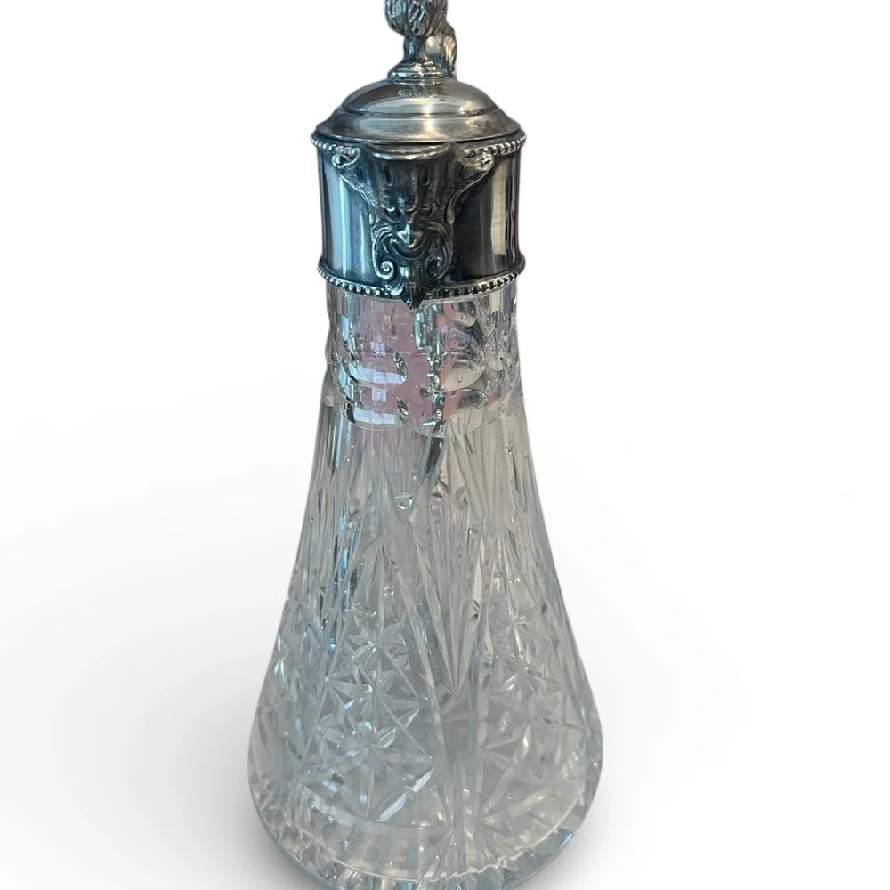 Vintage Cut Crystal Claret Jug / Wine Decanter with Silver-Plated Mount
